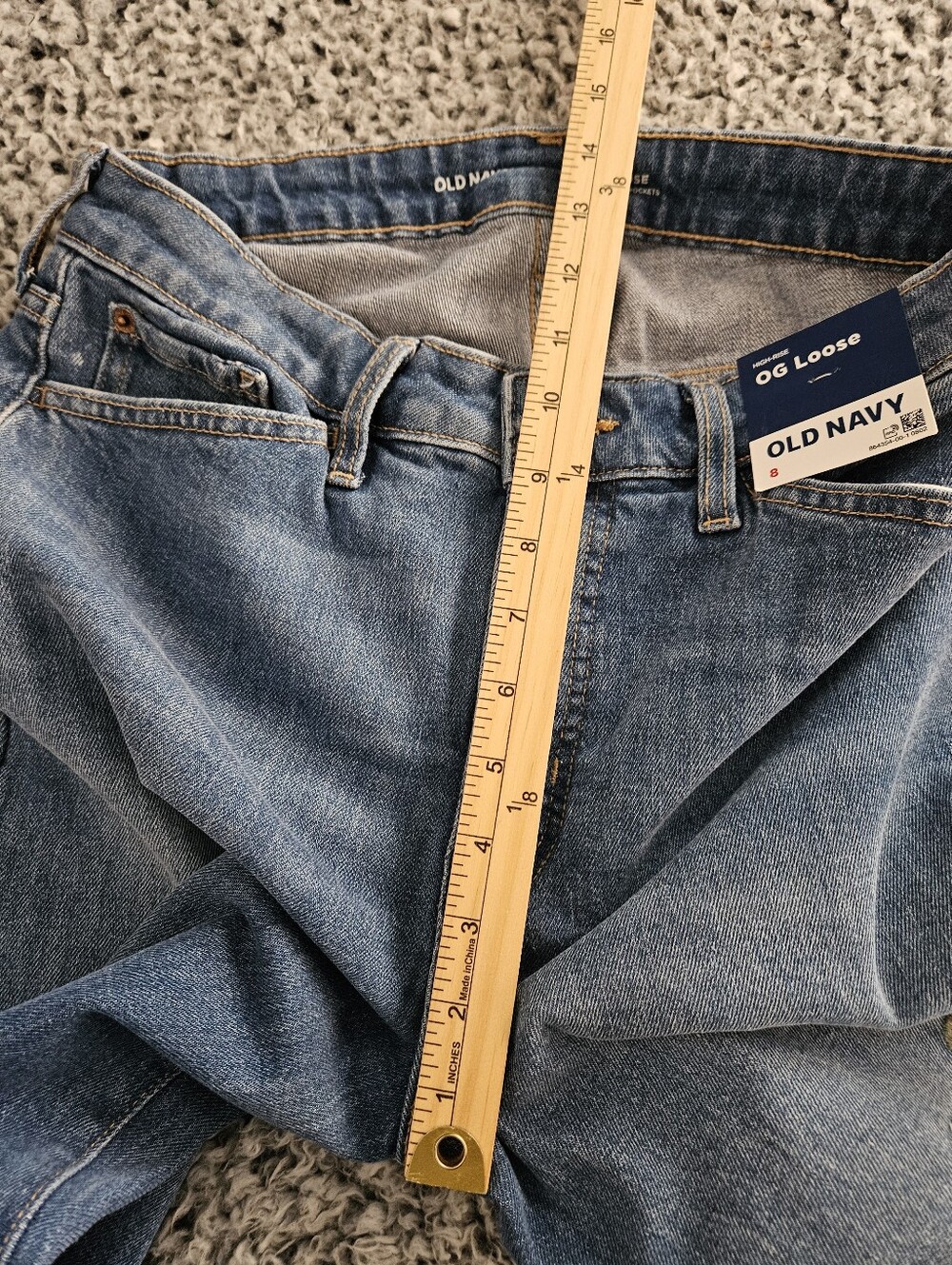 Old Navy High-Waisted OG Loose Jeans Sz 8 Straight Leg Embroidered Blue Women's - Picture 14 of 16
